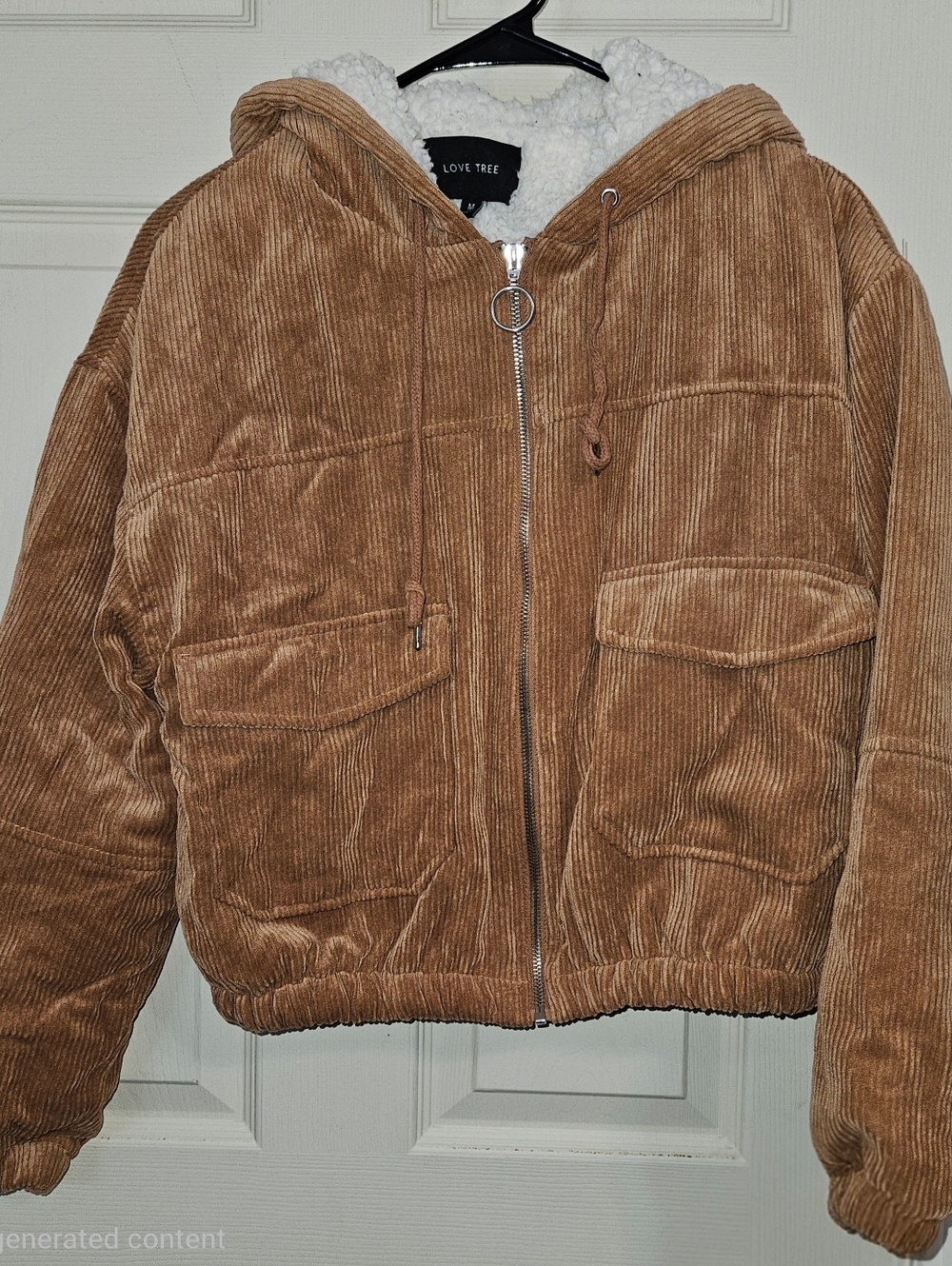 Love Tree Tan Corduroy Sherpa-Lined Hooded Jacket